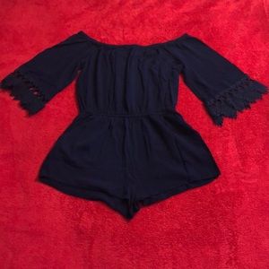 Off the shoulder navy blue romper
